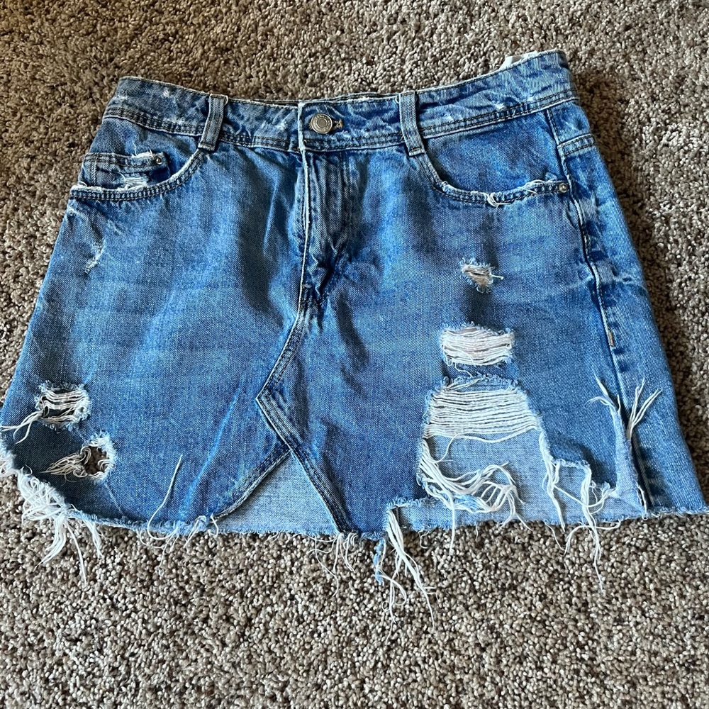 Zara Distressed Denim Skirt S